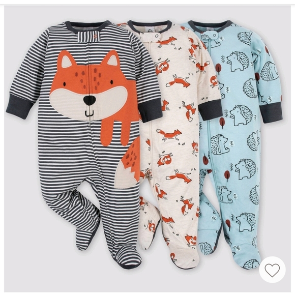 Gerber Other - Gerber Baby Boys 3pk Fox Zip-Front Sleep N' Play